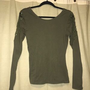 Army green crochet shoulder top